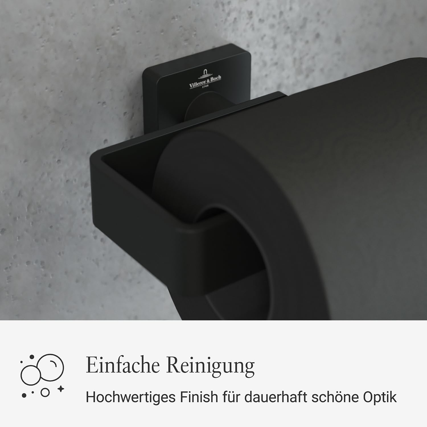 Villeroy & Boch Elements Striking Toilettenpapierhalter, eckig – Schwarz | Ohne Deckel, zur einfachen Wandmontage, aus Messing, TVA152014000K5
