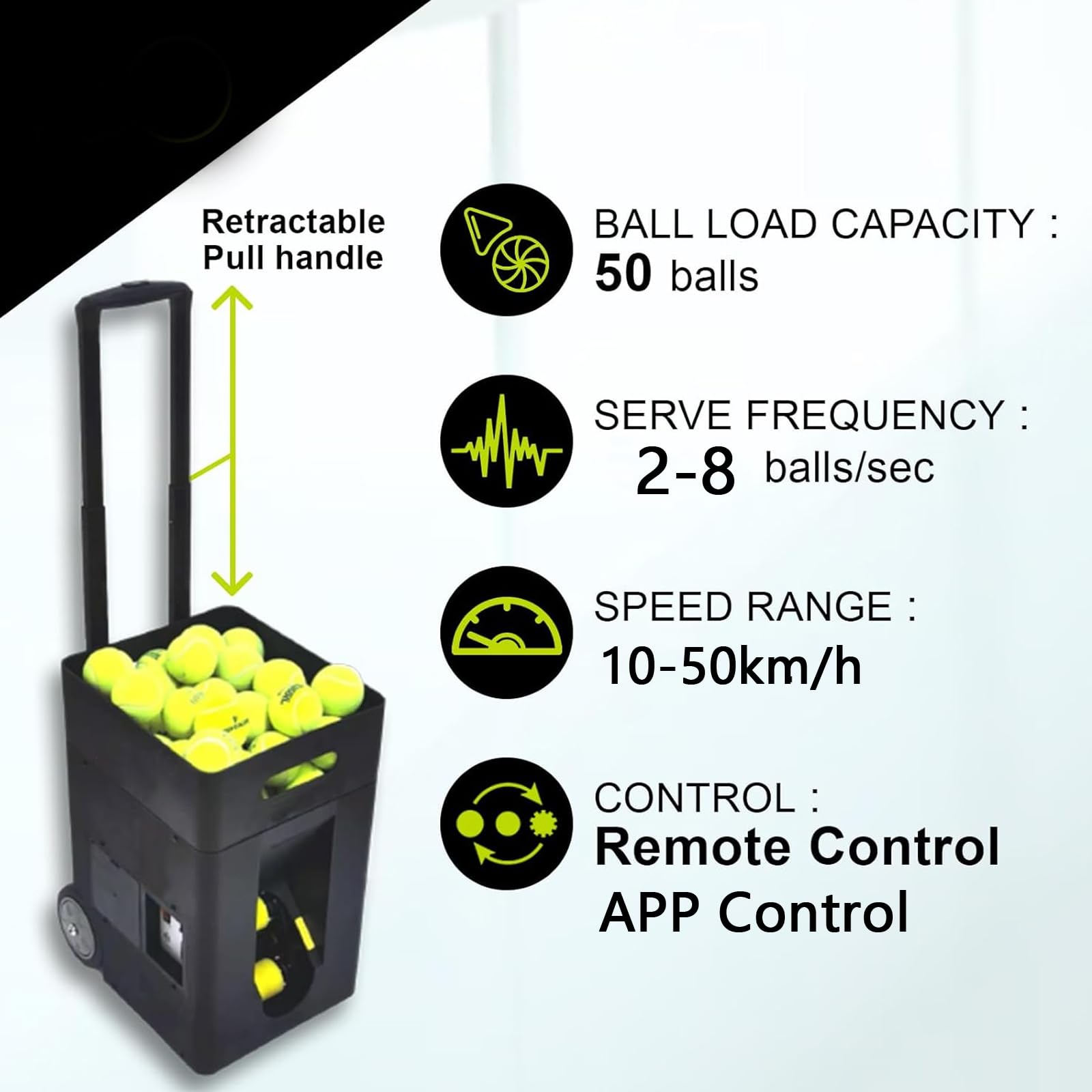 Macchina Lancia-Palline da Tennis per Allenamento, Lancia-Palline Automatico, Macchina Multifunzionale per L'Allenamento del Tennis, Controllo Tramite App E Telecomando