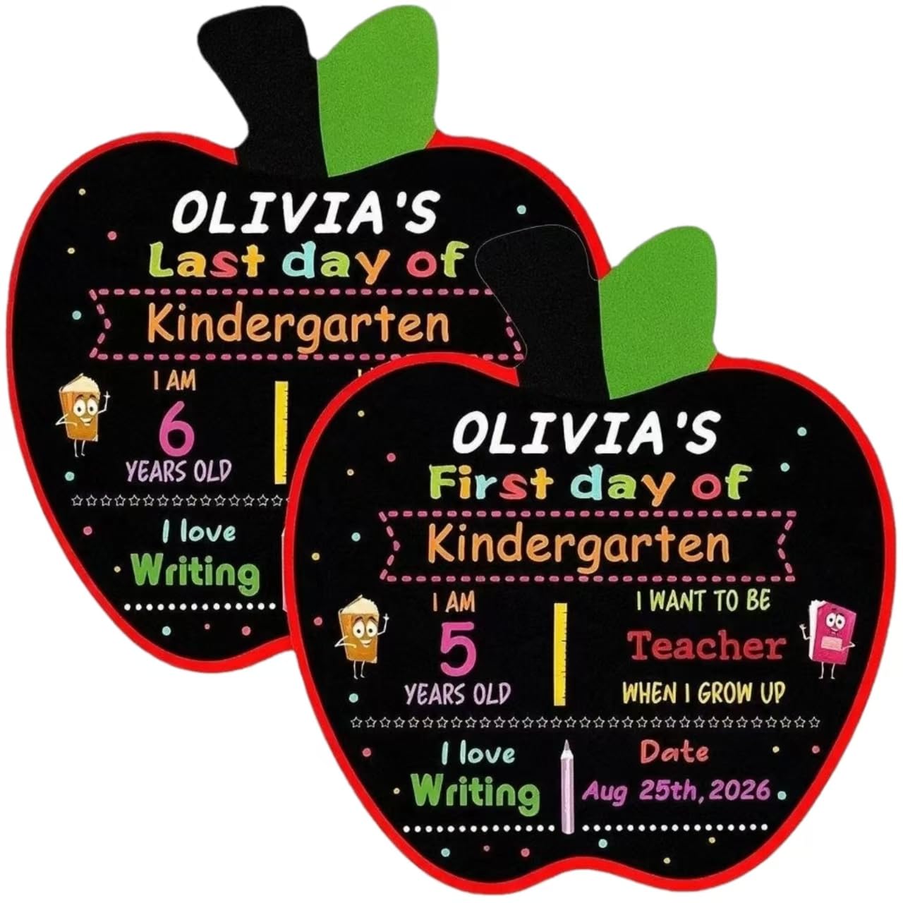 First Day of School Board Double Sided Chalkboard, Back to School Sign for Kids, School Milestone Photo Prop for Nursery Reception Primary School, Reusable First&Last Day Memory Board 27.5x25cm