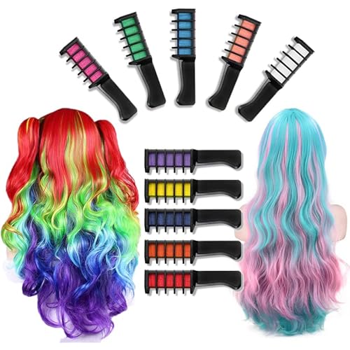 New hair chalk comb, 10 temporary color hair dye pens, suitable for role-playing of children of all ages, birthday parties, Halloween, Christmas and other parties