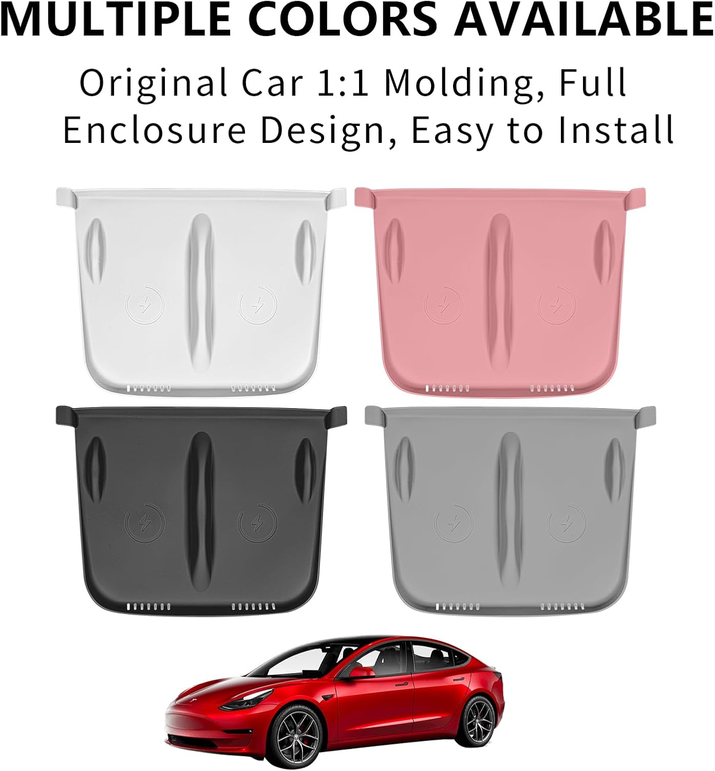 Temmis Center Console Wireless Charging Mat for Tesla Model 3 2021-2023 / Model Y 2021-2024, Anti-Slip Waterproof Silicone Phone Pad Cover for Model 3/Y (White)