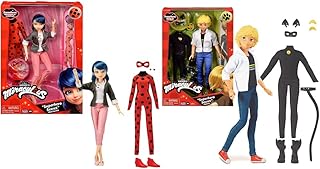 Miraculous P50356 Tales of Ladybug & Cat Adrien to Cat Noir Secret Superhero Fashion Doll with Accessories (Bandai), Multicolour & P50355 Tales of Ladybug & Cat Noir Superhero Secret Fashion Doll
