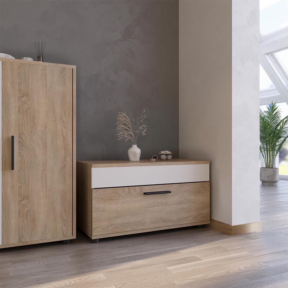 Vicco Mobile da soggiorno Berno, Sonoma/Bianco, 70.8 x 38.9 cm con porta a battente, adatto per riporre libri e raccoglitori
