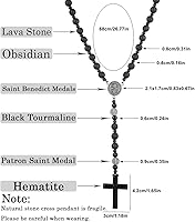 Vista 12 de Tiger Eye Cross Necklace for Men, Obsidian Necklace, Hematite Cross Pendant Lava Rock Rosary Healing Crystal Necklaces