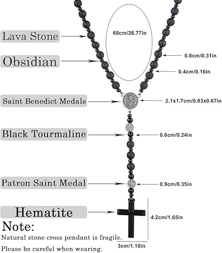 Vista 12 de Tiger Eye Cross Necklace for Men, Obsidian Necklace, Hematite Cross Pendant Lava Rock Rosary Healing Crystal Necklaces