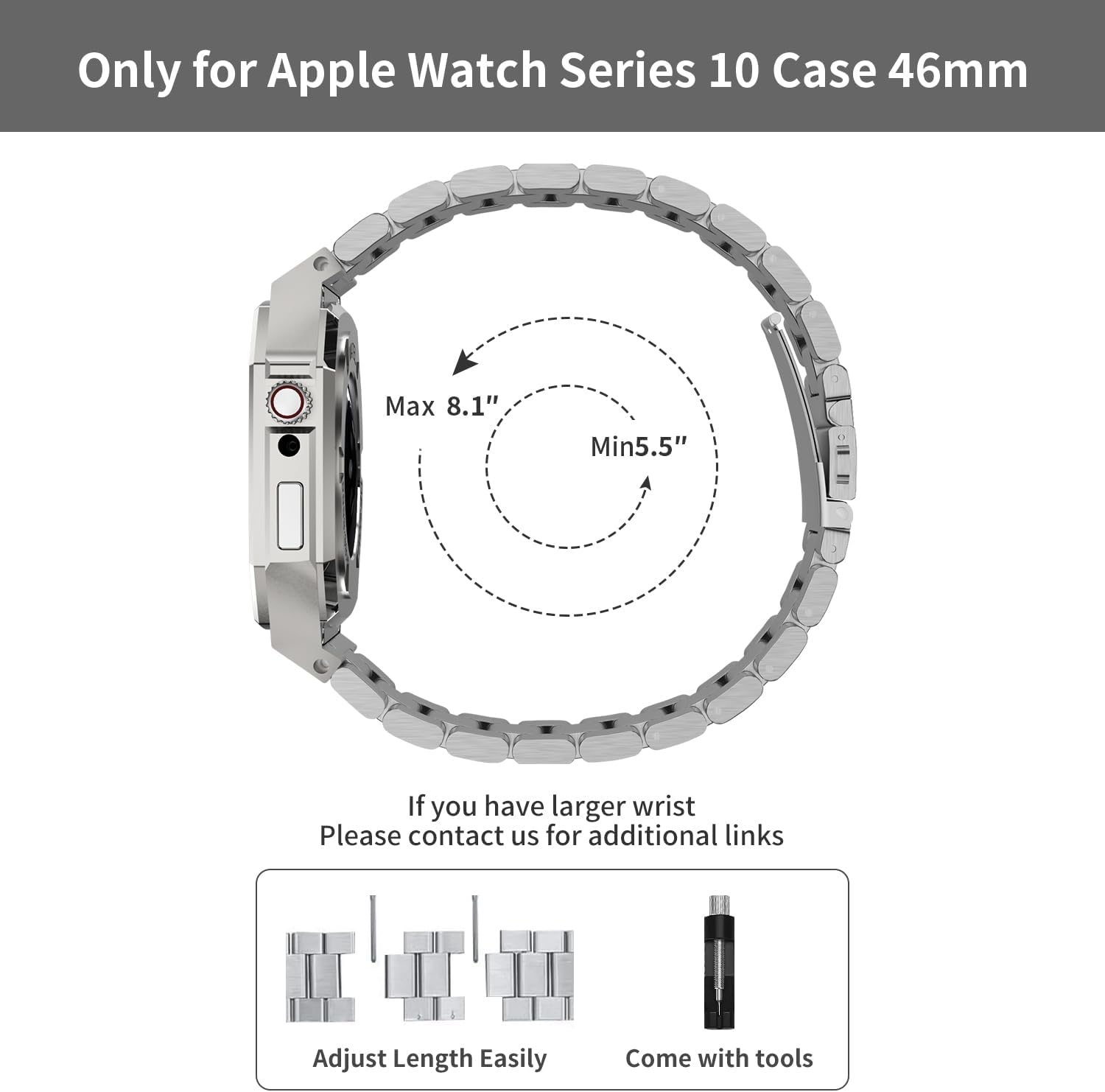 Luxury Aluminum Case with Stainless Steel Band for Apple Watch Series 11/10 46mm, Rugged Military Protective Metal Cover Heavy Duty Tactical Protection for Men iWatch S10, Titanium - Image 3
