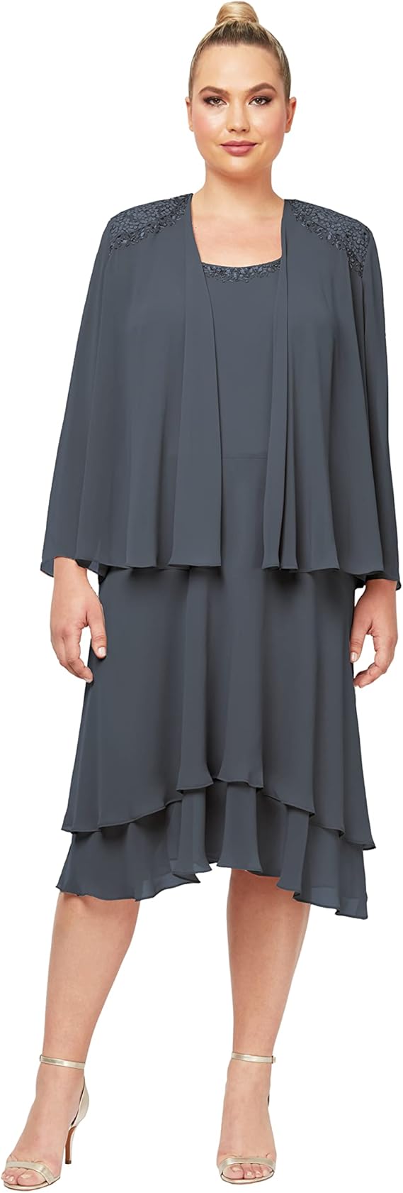 S.L. Fashions Women's Two-Piece Dress with Embellished Jacket (Petite and Regular)