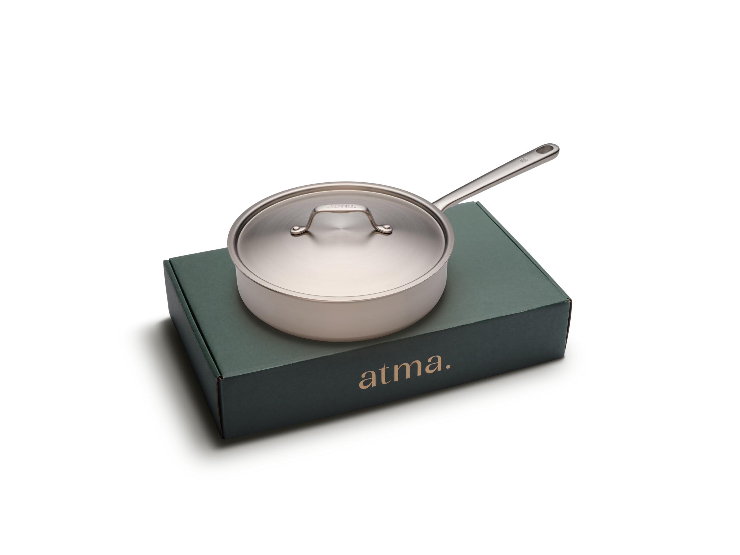 Atma - Sartén Hondo de Acero Inoxidable 24 cm con Tapa - Acero 3 Capas - Compatible con Todas las Cocinas, Incluido Inducción y Horno - Para Guisar, Saltear y Freír - Sin PFAS - Fabricada en Francia