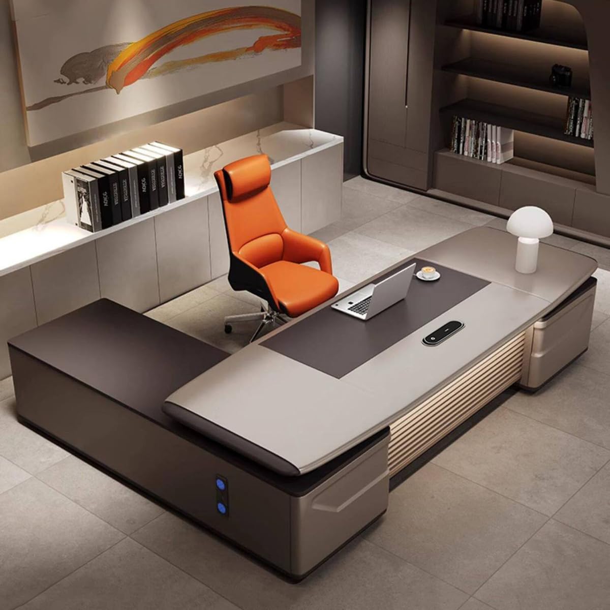 DUWEIKE L-Shaped Executive Desk, Large Writing Computer Desk with Storage Cabinet, Modern Wood Business Furniture for Home Office,2.0m