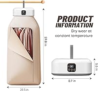 Vista 5 de Secadora de ropa portátil, mini secadora de ropa con control remoto, pequeña secadora eléctrica plegable y compacta con bolsa seca para viajes