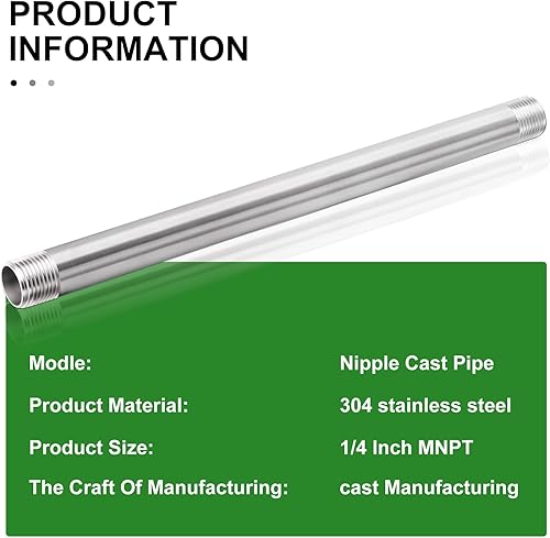 Miniatura 173 de TAISHER 2 accesorios de tubería de acero inoxidable, 1/2 "NPT x 1/2" NPT macho roscado, tubo fundido de pezón de 6 pulgadas de longitud 1.969 in
