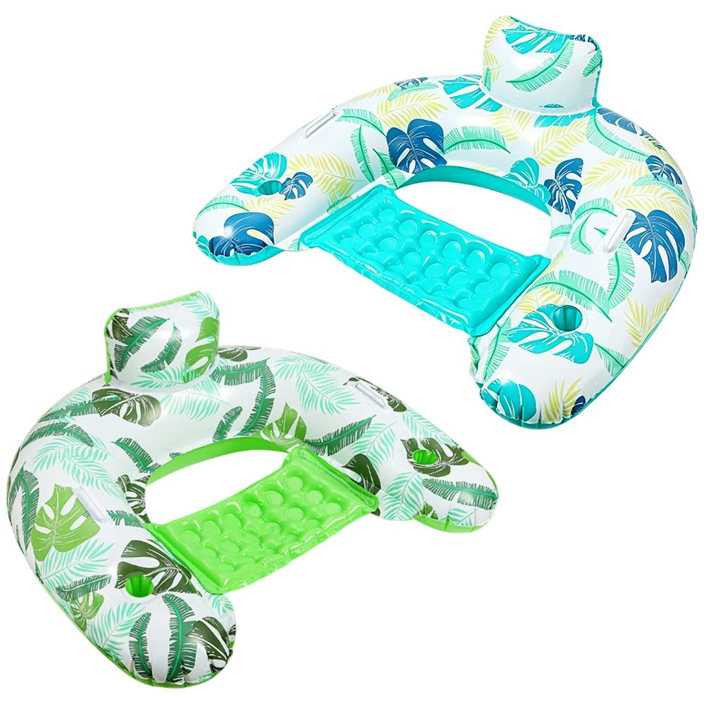 2 sztuki nadmuchiwanej materacy basenowej, nadmuchiwany leżak wodny, hamaczek wodny z uchwytem na napoje, oparcie na plecy i uchwyt, pływający leżak z oparciem na plecy i podłokietnikami, do