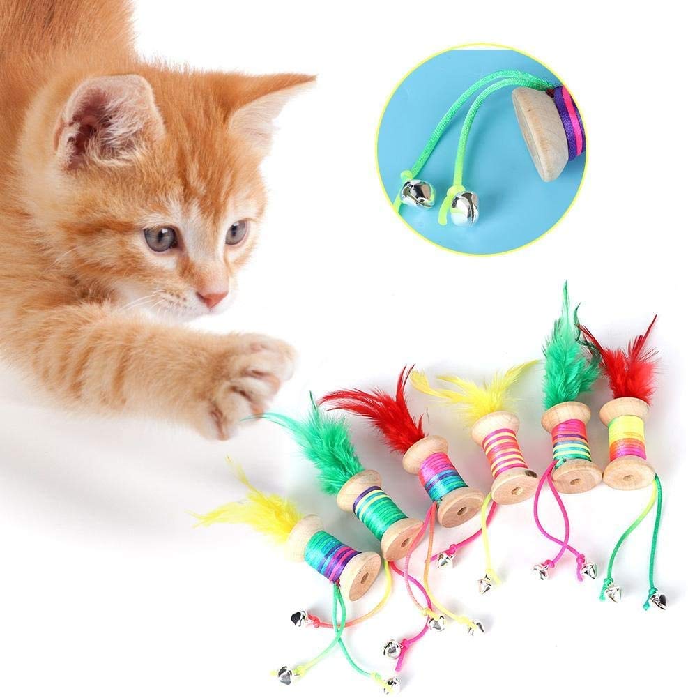 PETS EMPIRE Cat Feather Toys, Rolling Bell with Colourful Ribbon Feather Cat Interactive Toys 1 Piece (Color May Vary) 1