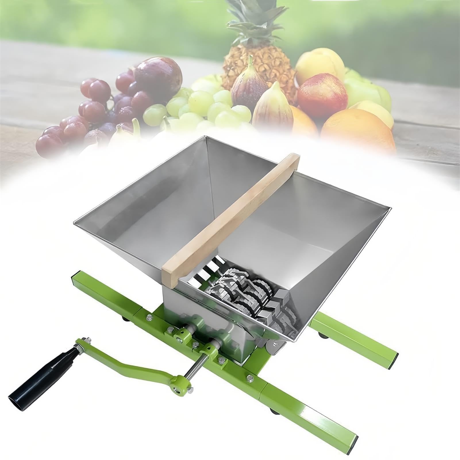 FHRKA 7L Fruit Crusher,Manual Grape Grinder,Portable Pulper, Juicer Stainless Steel, for Wine and Cider Pressing (Green)