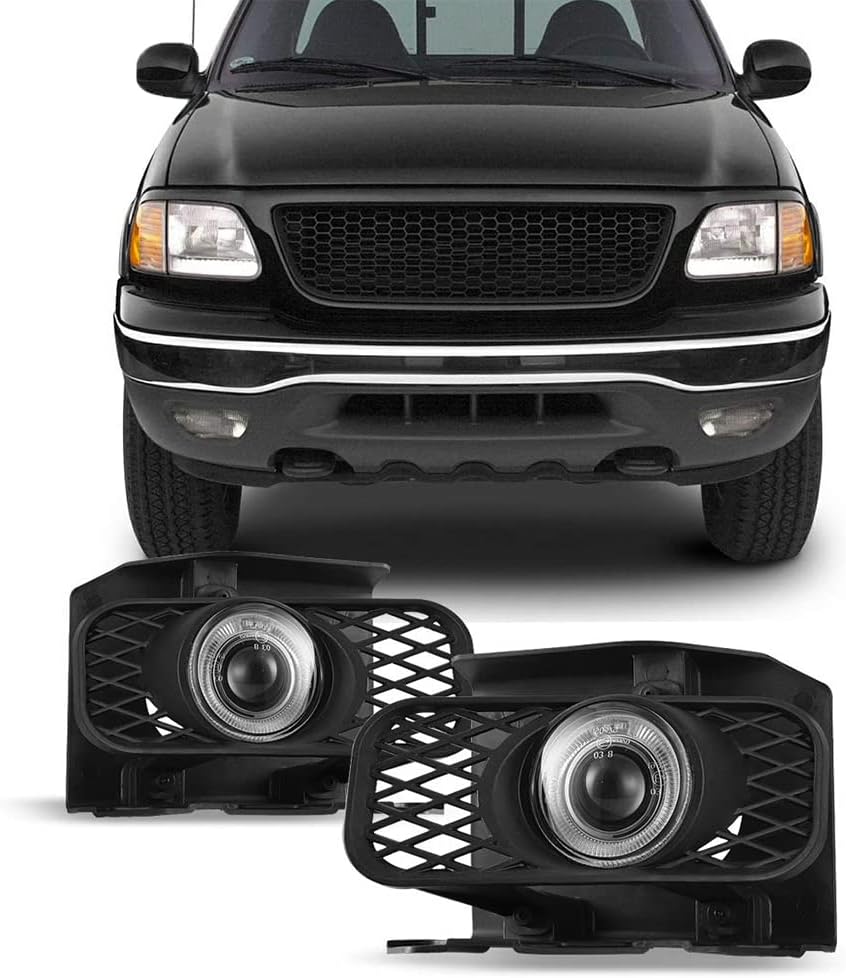 CPW OEM Fog Lights Assembly Fit For 1999 2000 2001 2002 2003 Ford F-150, Driving Halo Ring Projector Fog Lights For 1999 2000 2001 2002 Expedition, Driver & Passenger Fog Lamps For 2004 F-150 Heritage