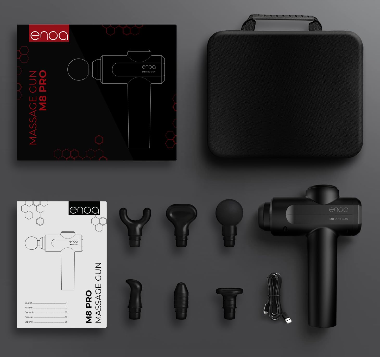 ENOA M8 PRO – Pistolet de Massage Musculaire, Puissant & Silencieux, 30 Vitesses, 6 Têtes, Écran LCD, USB-C, Sac de Voyage Inclus | Pistolet Massage Musculaire, Massage Profond, Silencieux, Écran Lcd, Usb C, 6 Têtes, Sac De Voyage