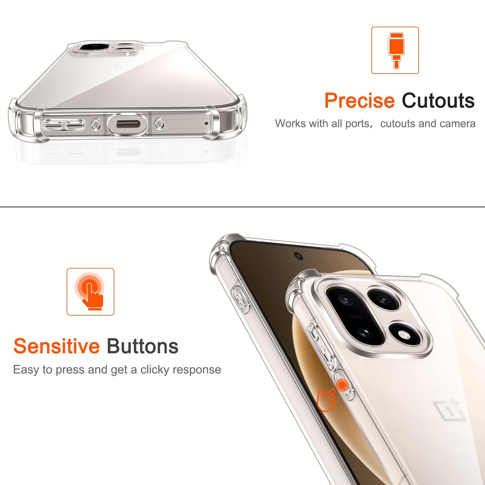iVoler Etui 3 w 1 do Oneplus 15 z 2 sztukami szkła hartowanego, przezroczysta, odporna na wstrząsy obudowa, cienka miękka silikonowa obudowa ochronna z TPU