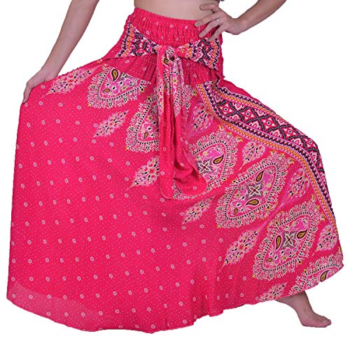 Lofbaz Women's Long Bohemian Maxi Skirt Hippie Gypsy Boho Dress - Floral 5 Pink OS