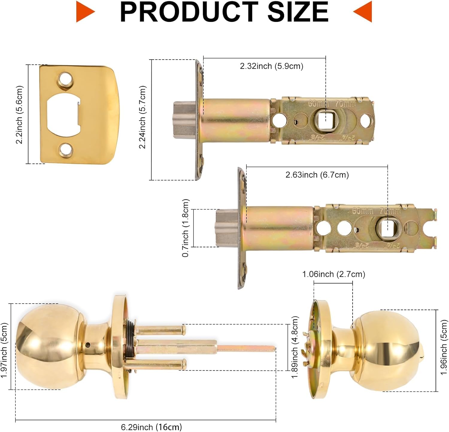 Gold Door Knobs with Lock & Key - 4 Pack -3