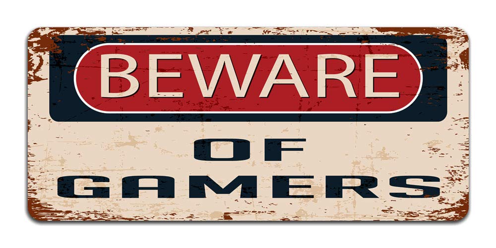Print Crafted - Beware Of Gamers - Vintage Metal Sign | Gaming Decor For The Bedroom Or Man Cave
