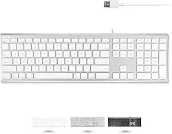 Macally Teclado de computador com fio USB ultrafino – compatível com teclado Apple ou Windows – Teclado de tamanho completo com 20 teclas de teclado Mac – com teclado numérico – Acabamento em alumínio