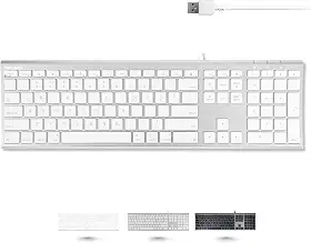 Macally Teclado de computador com fio USB ultrafino – compatível com teclado Apple ou Windows – Teclado de tamanho completo com 20 teclas de teclado Mac – com teclado numérico – Acabamento em alumínio