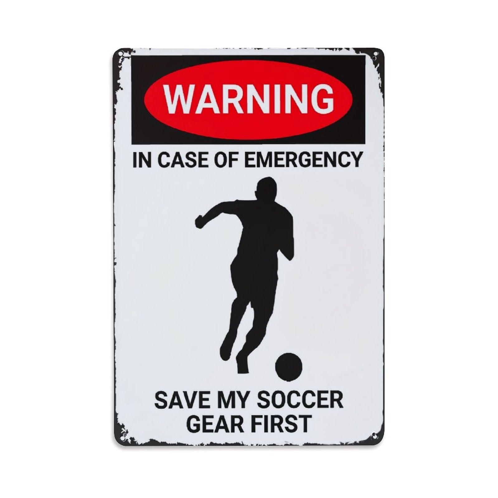 Warning Sign Soccer Player Silhouette Retro Metal Tin Sign, Vintage Decor Art Poster for Bar, Home, Man Cave, Kitchen, Laundry Room Gift 8x12Inch