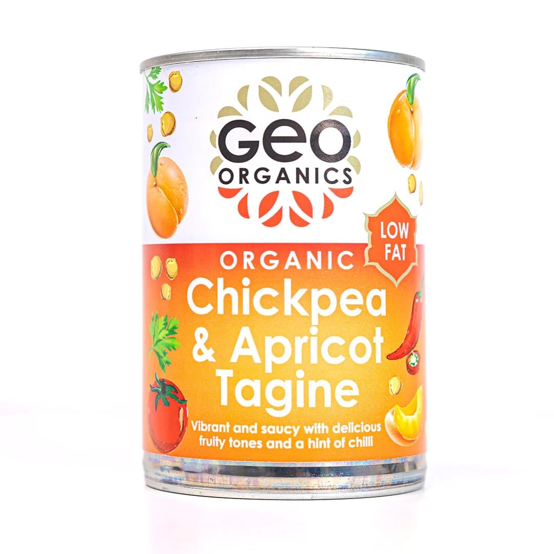 Geo Organics Chickpea and Apricot Tagine 400g (Pack of 6) | Ready Meal in 3 Minutes | 100% Plant-based | Low Fat | Gluten-free | Certified Organic Chickpeas | Suitable For Everyone