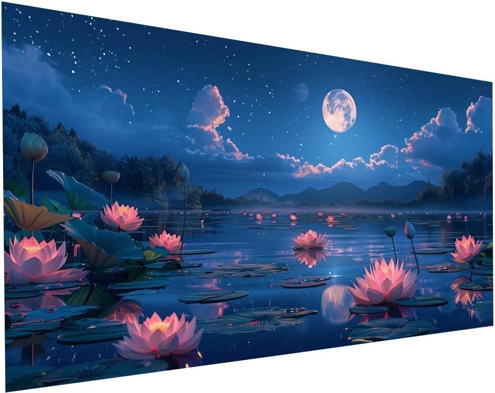 Diamond painting adulte XXL lotus 40x80 cm lune broderie diamant 5D décoration