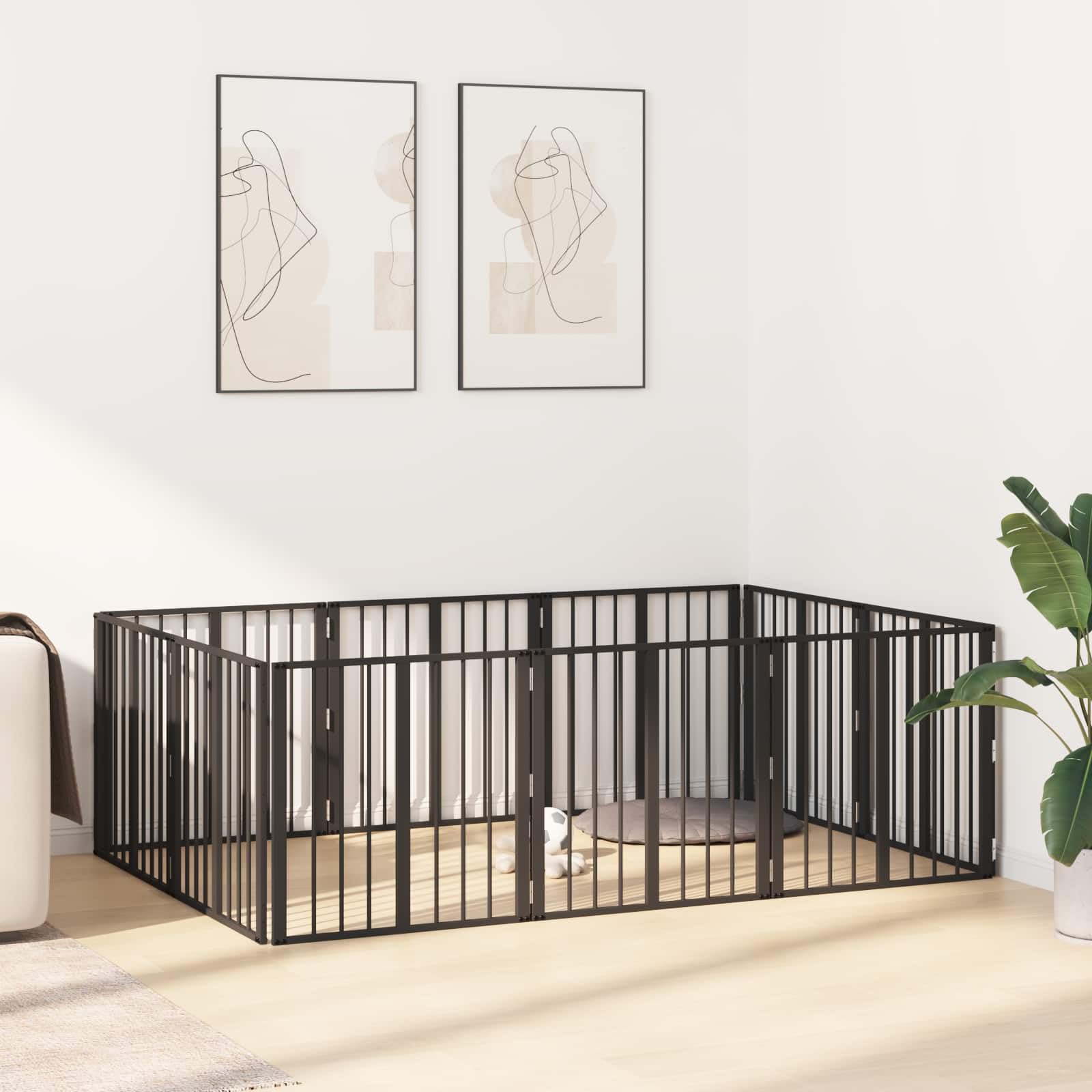 Portería para perros de acero galvanizado, 10 unidades, color negro, 60 x 60 cm, plegable y ahorra espacio, para cachorro y perro, protección y seguridad al jugar y entrenar