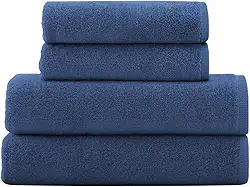 Decolab Jogo de Toalhas 100% Algodão Premium (Azul-claro e Azul-marinho, 4 Peças)