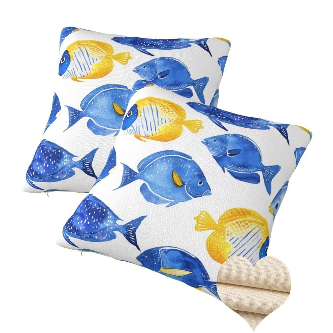 Funda Cojin 60 X 60 cm Fundas Cojines Dibujos animados Cojines Cama Decorativos Juego de 2, Pez Funda de Almohada Lumbar Cuadrado Cojines Sofa para Sala de Estar Dormitorio Decoracion Hogar -xh403