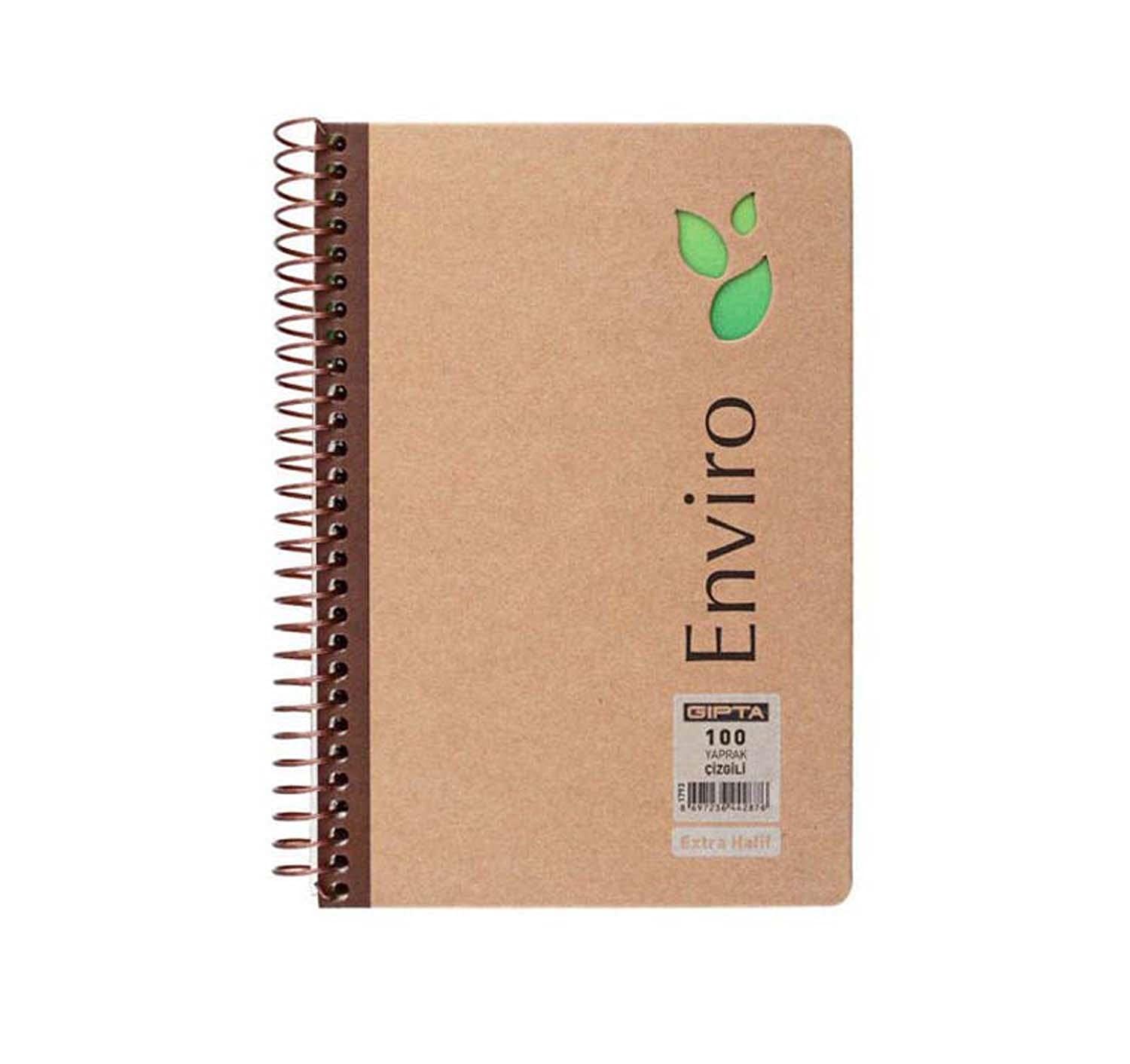 Gıpta Enviro - Quaderno a spirale, formato A4, 100 fogli, copertina rigida, a righe