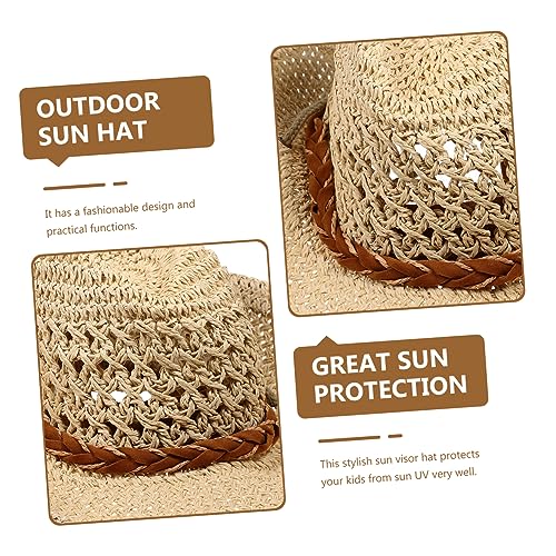 BESPORTBLE Portable Straw Beach Hat Stylish Sun Protection for Boys and Summer Wide Brim Sun Shade for Outdoor Activities for Beach Vacations and Photo Shoots Beige4