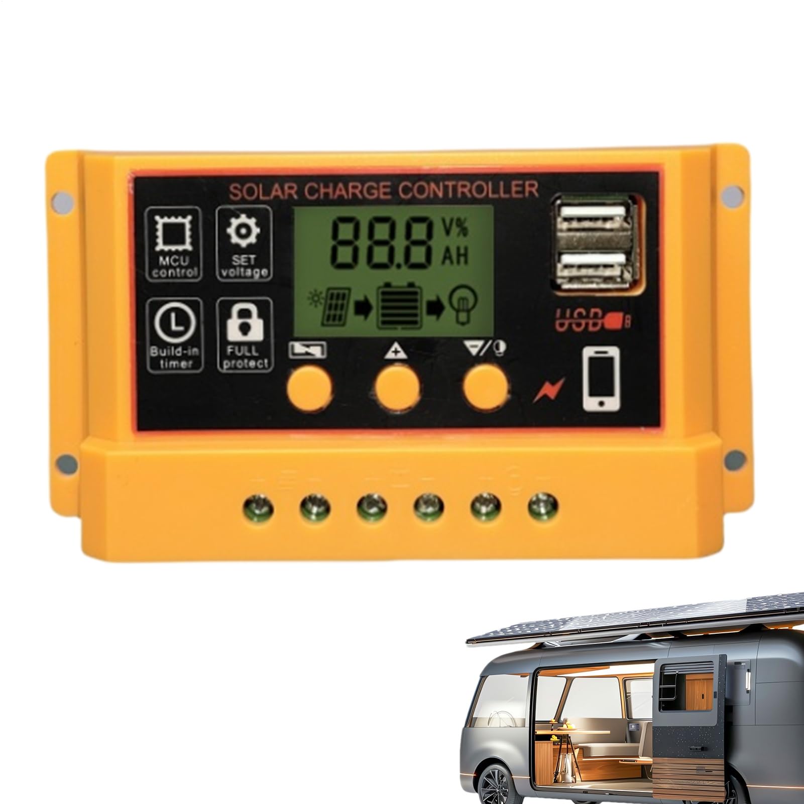 Régulateur solaire 30A pour camping-car et van autonome avec double port USB de charge