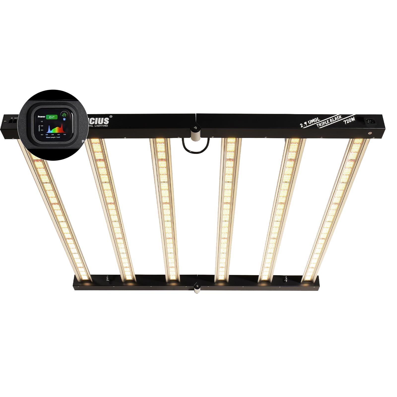 Lucius 720W LED-Pflanzenlampe mit LCD-Bildschirm, Mastersteuerung, Timer | Smart Sonnenaufgang & Sonnenuntergang, Vollspektrum, 2,9 μmol/J, Dimmbar, 4200 Dioden, Daisy-Chain,für 4×4 5×5ft Anzuchtzelt
