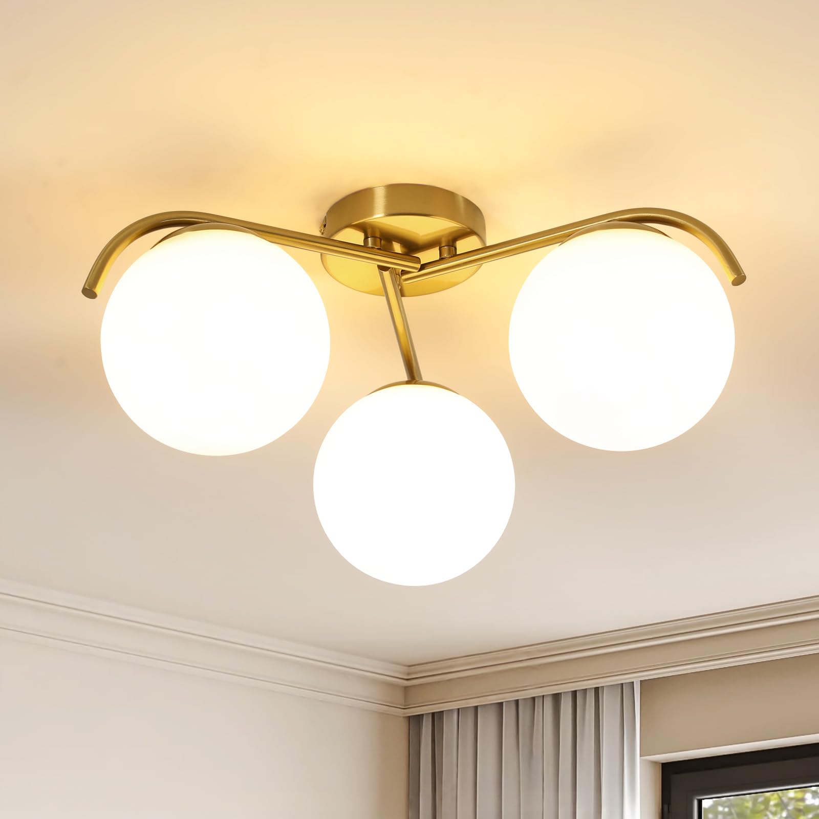 Lampada da Soffitto Oro, E27 Plafoniera da Soffitto a Semi-incasso in Vetro, Metallo Lampadario Moderno per Camera da Letto Soggiorno Cucina Sala da Pranzo Corridoio (Lampadine Escluse)