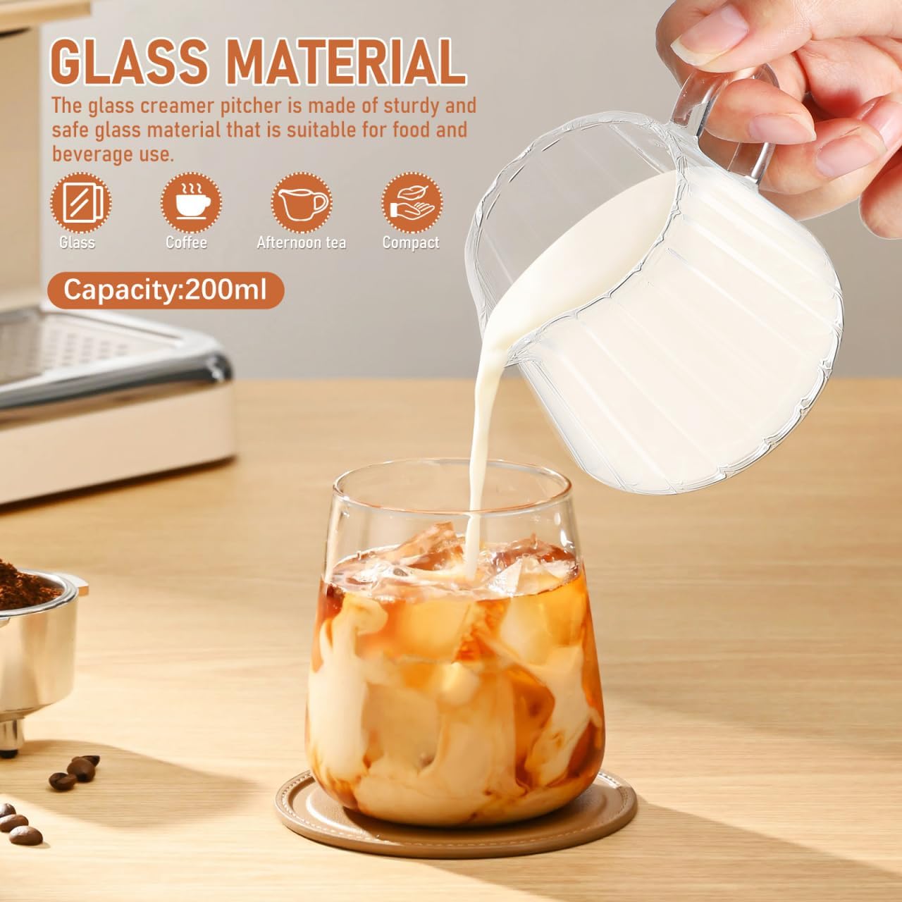 Mobestech Glass Milk Frothing Pitcher High Borosilicate Glass Creamer Pitcher for Coffee Tea Milk Home Cafe Restaurant 3.74 X 2.55 X 2.55 in