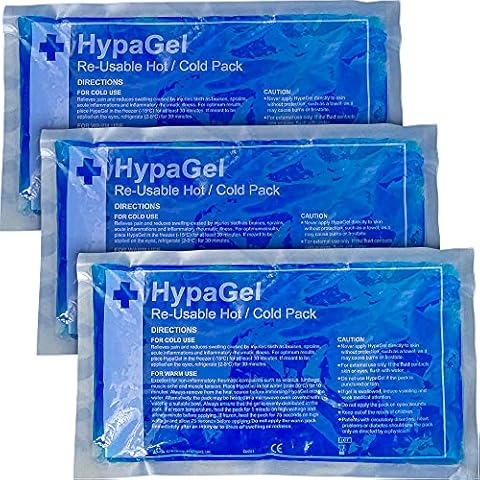 HypaGel Reusable Hot Cold Gel Ice Pack, Freeze or Microwave Pack of 3 for Sports Injuries Pain Relief - Standard Cover