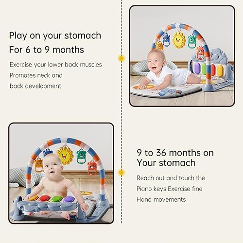 Miniatura 4 de Alfombrillas de juego para gimnasios para bebés, tapete de gimnasio con piano, tapete de actividad para el tiempo boca abajo con 5 sensores de