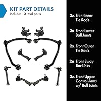 Vista 2 de TRQ Kit de dirección delantera y suspensión brazo de control de rótula con barra estabilizadora de rótula estabilizador, barra de acoplamiento