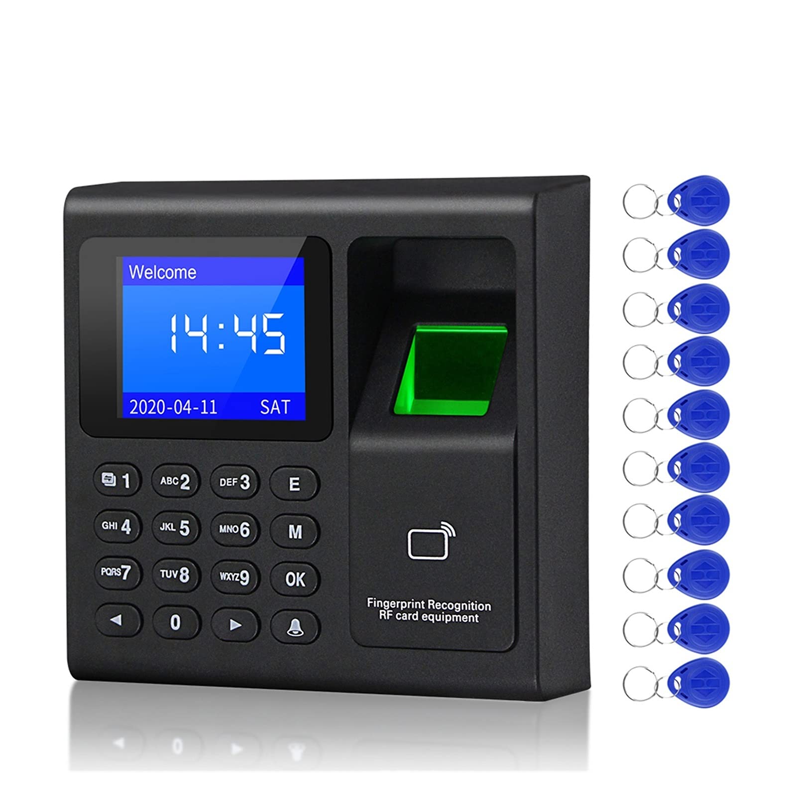 NJBVRS Biometric Employee Attendance Machine Biometric Access Control System Keypad USB Fingerprint System Electronic Time Clock Attendance Machine +10pcs Keyfobs for Small Businesses and Offices