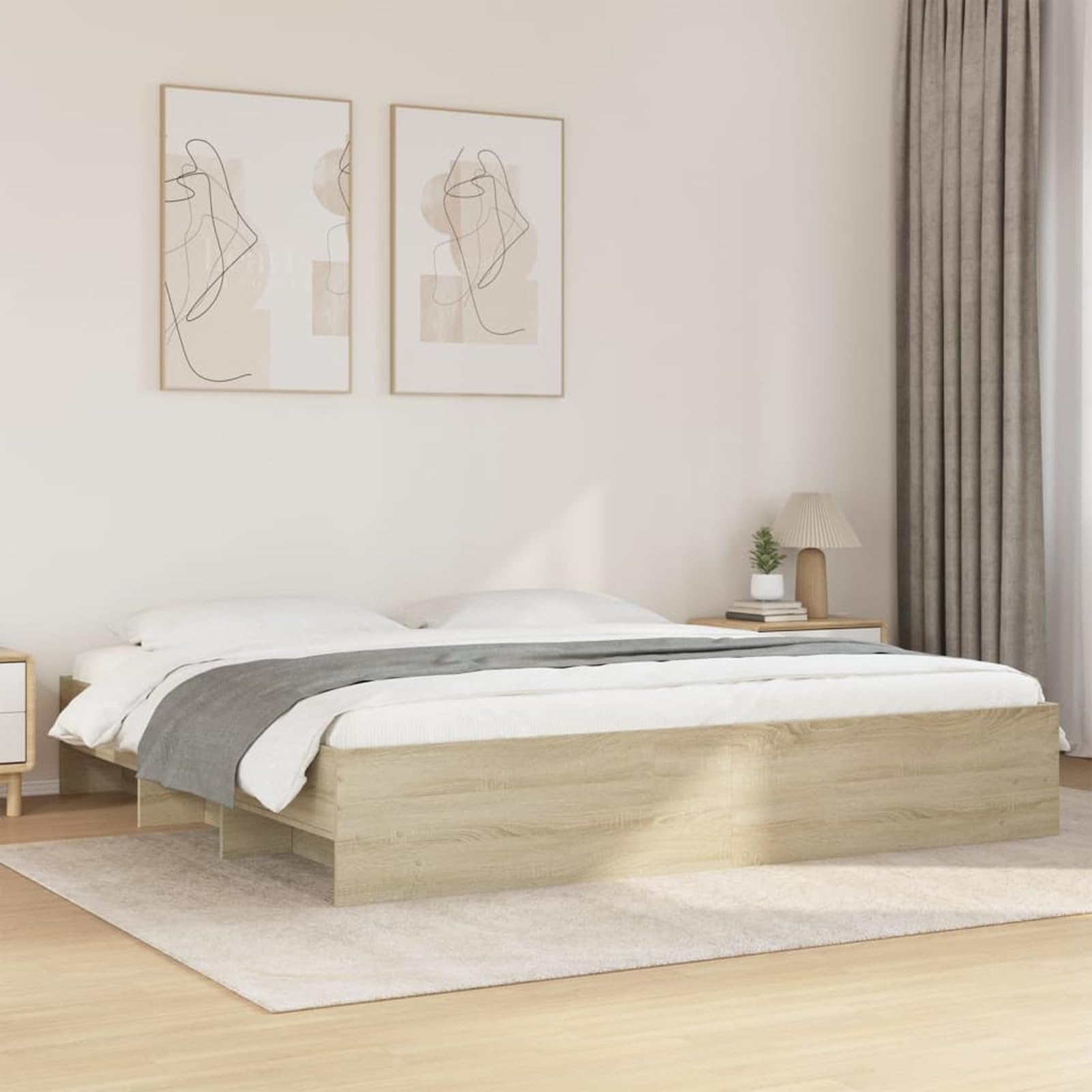 Gecheer Cadre de Lit chêne Sonoma 200x200 cm Bois d'ingénierie, Cadre de Lit à Plateforme avec Lattes Convient pour Matelas de 200 x 200 cm pour Chambre Adultes-sans Matelas Type-B