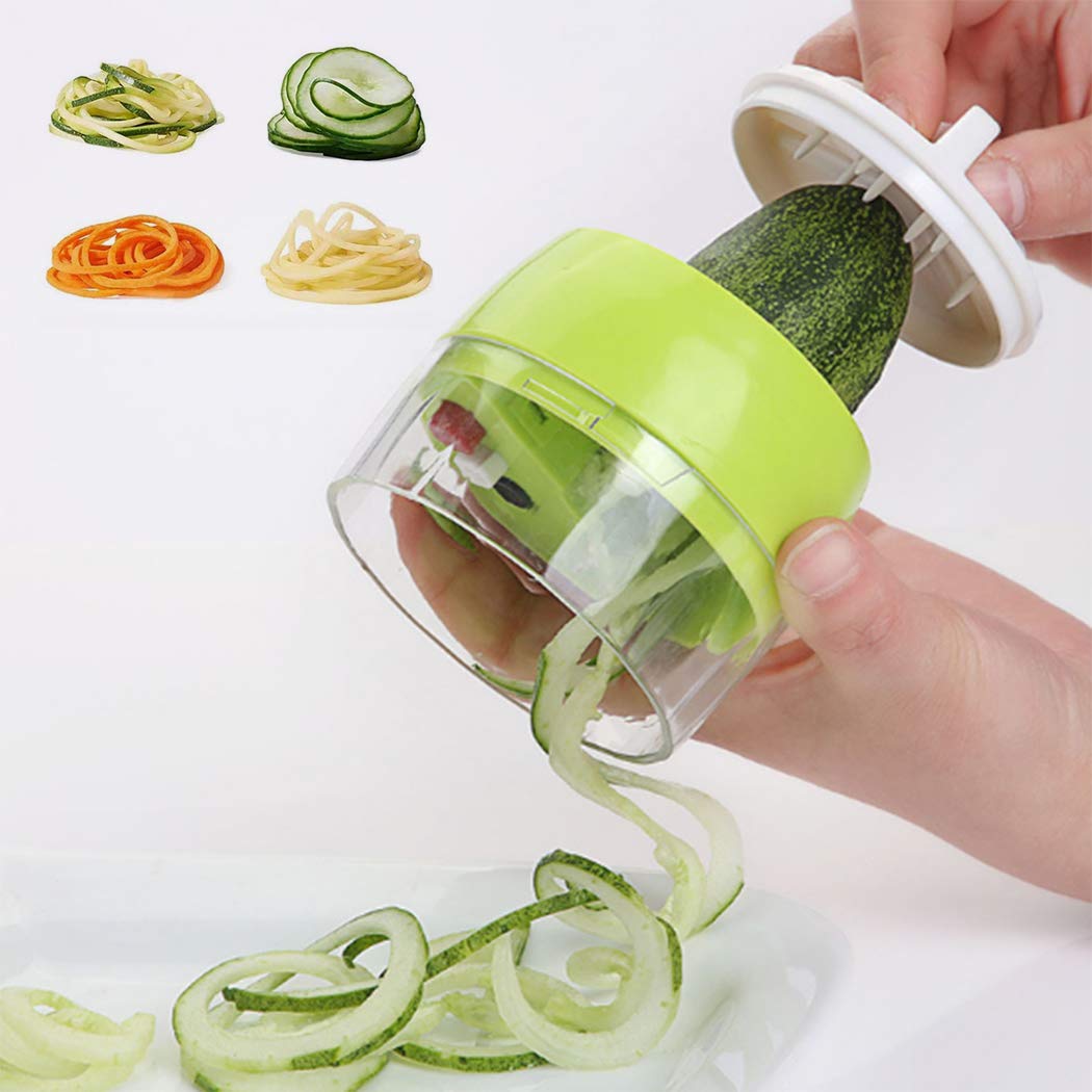 Handheld Spiralizer Vegetable Slicer, 4 in 1 Vegetable Chopper Zucchini Spiralizer Kitchen Gadgets Veggie Spiral Cutter for Cooking, Pasta,Courgette Spaghetti, Sweet Potato,Cucumber Carrot