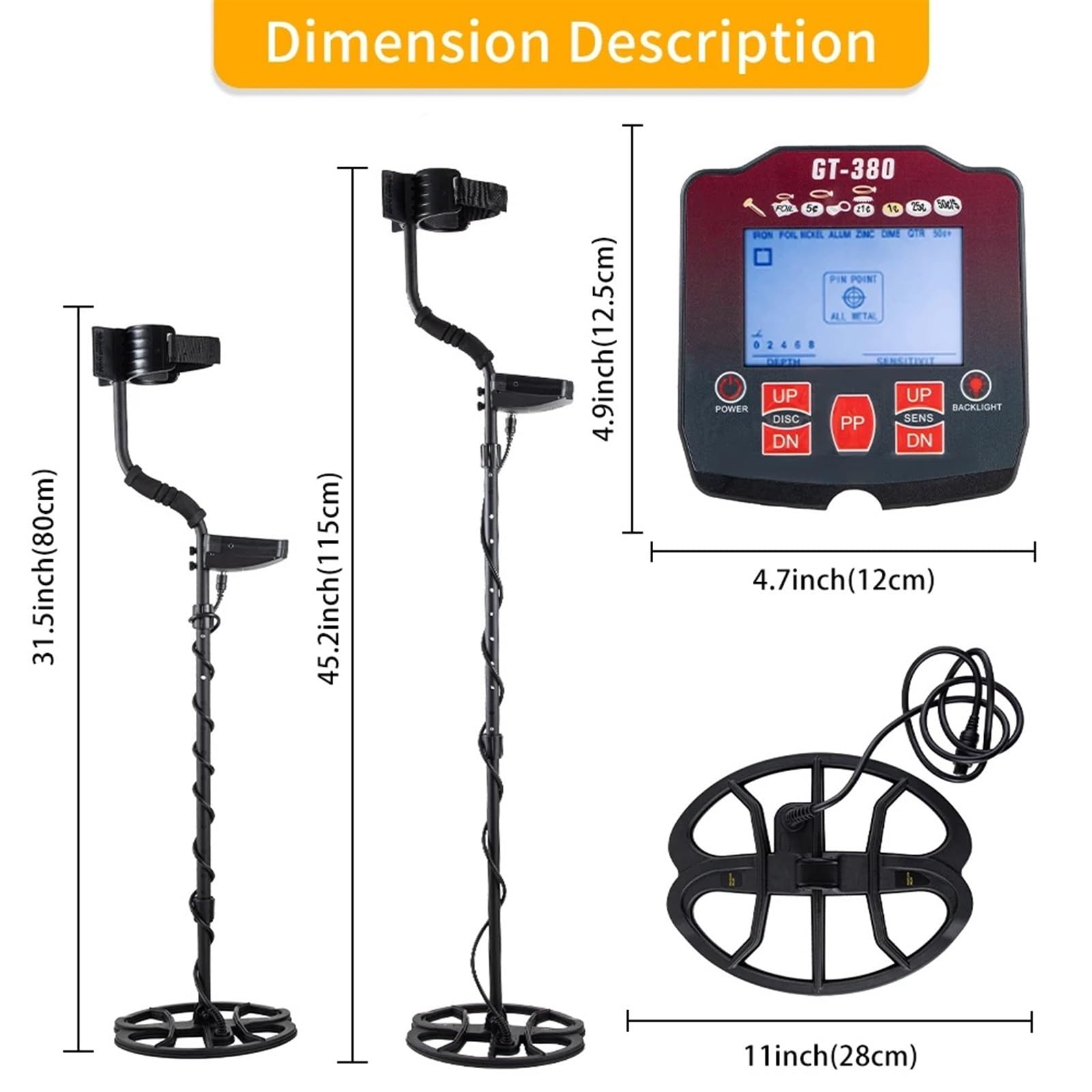 Detector de Metales, Detector de Metales subterráneo Profesional Treasure, escáner, buscador, excavador, Herramienta Bobina 11" Resistente al Agua, Puntero