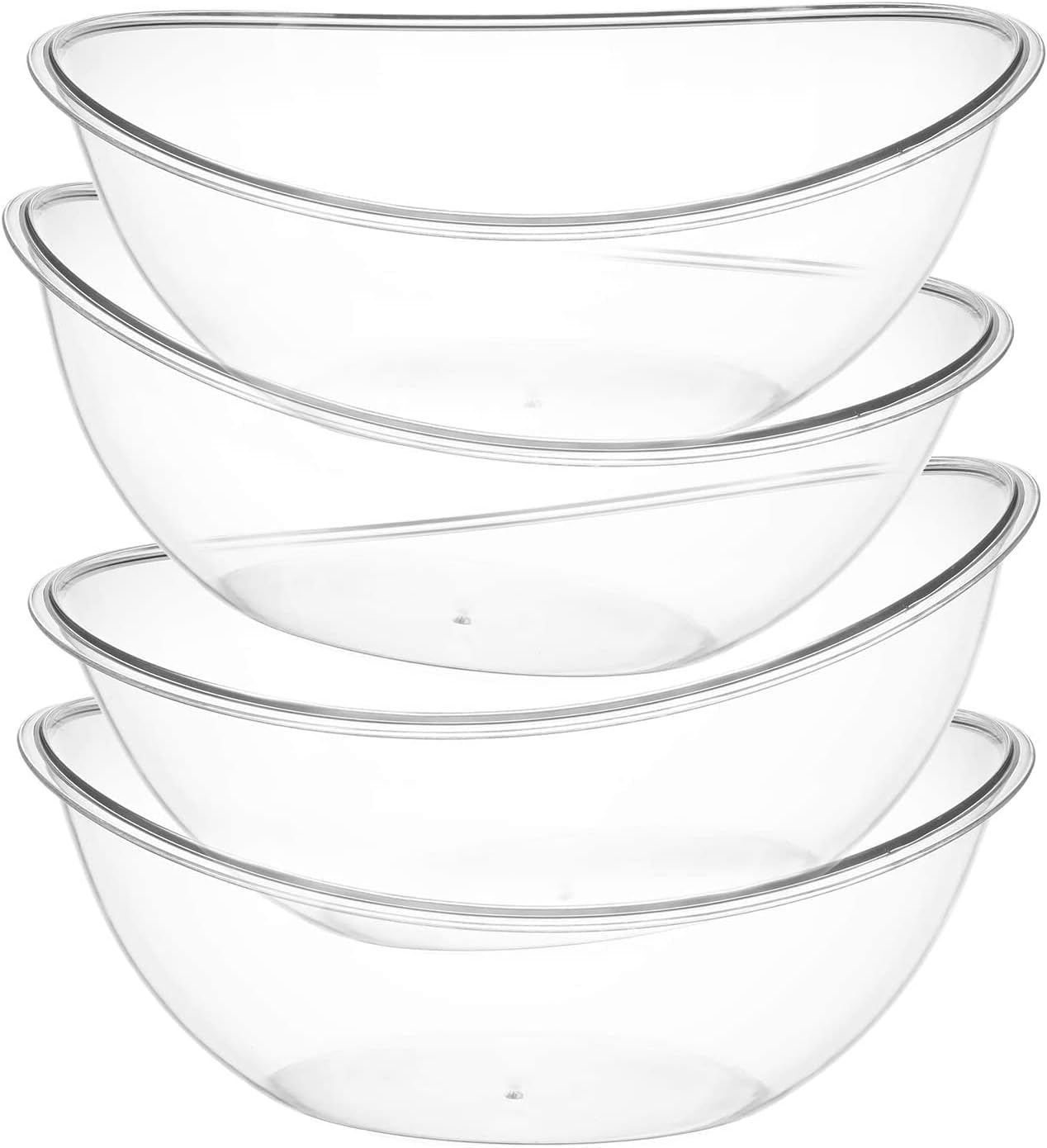 Friwer Oval Clear Plastic Serving Bowls, Party Snack or Salad Bowls 80 Oz. Set of 4