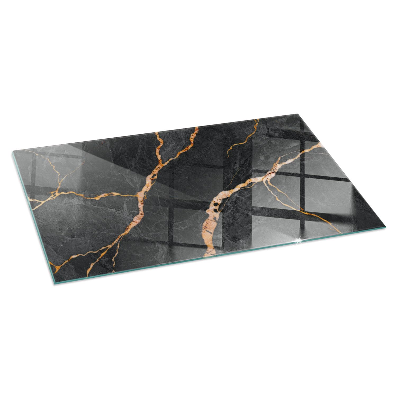Tempered Glass Hearth Board with Decorative Graphic | Stove Floor Protection Plate | Heat Resistant Fireplace Panel | Modern Spark Guard Base - 120x60cm (47.2×23.6 inch) - Elegant marble with veins
