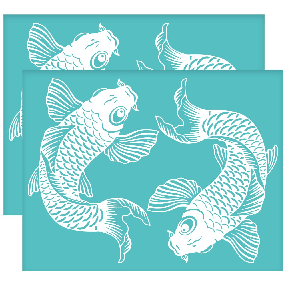 OLYCRAFT 2pcs Koi Silk Screen Printing Stencils Self-Adhesive Koi Fish Orient Stencils Silk Screen Stencils Summer Theme Reusable Silk Screen Mesh Transfer for Painting on Wood T-shirts Bags - 28x22cm