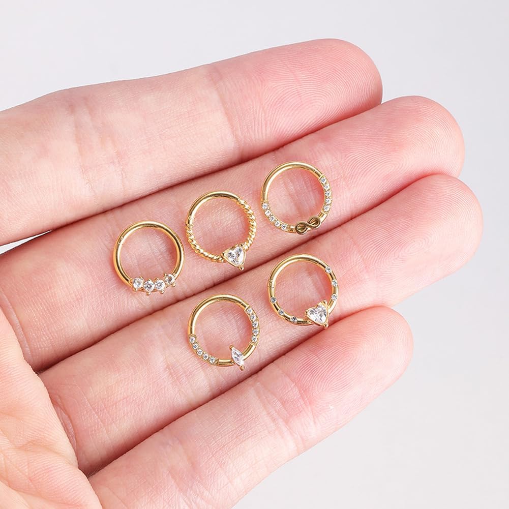 LunaLoop Nose Rings Hoops Septum Rings 16g Nose Piercings Jewelry 316L Surgical Steel Conch Rook Helix Piercing Jewelry CZ Cartilage Hoop Earring for Women - Image 3