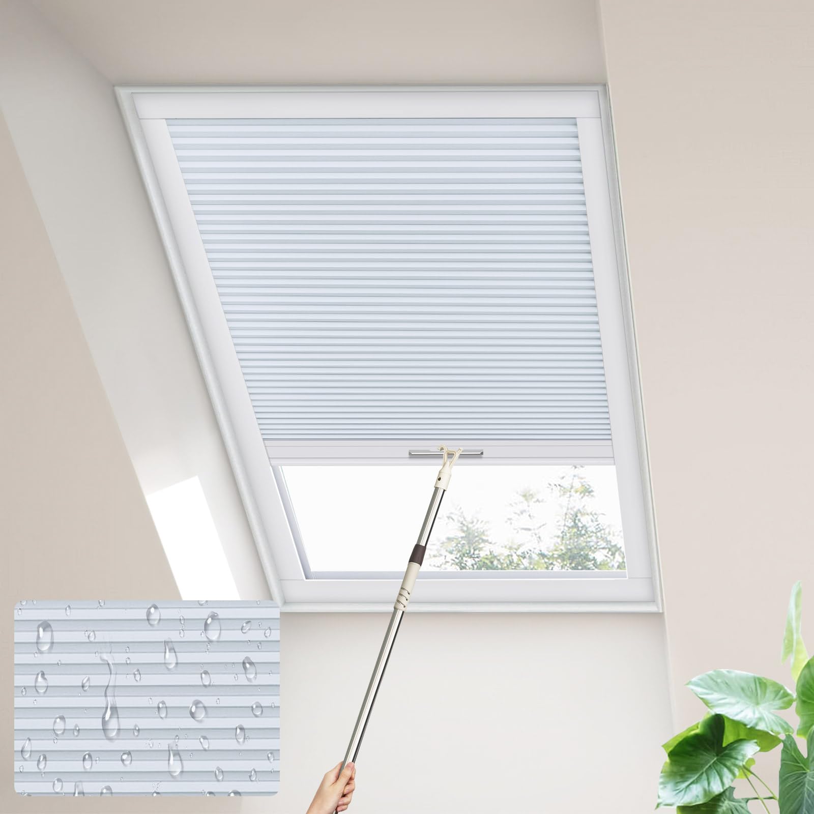 Moonice Skylight blinds Waterproof Fabric Cordless Roof Honeycomb Window Blinds Blackout Cellular Pleated Shades for Roof Inclined Plane Room Windows Custom Size,Moonbeam Pool Blue